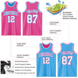 Custom Pink White Pinstripe-Sky Blue Reversible Double Side Sublimation Basketball Set Jersey