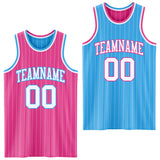 Custom Pink White Pinstripe-Sky Blue Reversible Double Side Sublimation Basketball Set Jersey