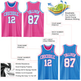 Custom Pink White Pinstripe-Powder Blue Reversible Double Side Sublimation Basketball Set Jersey