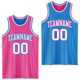Custom Pink White Pinstripe-Powder Blue Reversible Double Side Sublimation Basketball Set Jersey