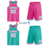 Custom Pink White Pinstripe-Aqua Reversible Double Side Sublimation Basketball Set Jersey
