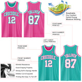 Custom Pink White Pinstripe-Aqua Reversible Double Side Sublimation Basketball Set Jersey