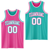 Custom Pink White Pinstripe-Aqua Reversible Double Side Sublimation Basketball Set Jersey