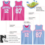 Custom Pink White Pinstripe-Light Blue Reversible Double Side Sublimation Basketball Set Jersey