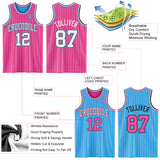 Custom Pink White Pinstripe Black-Sky Blue Reversible Double Side Sublimation Basketball Set Jersey