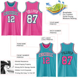 Custom Pink White Pinstripe Black-Teal Reversible Double Side Sublimation Basketball Set Jersey