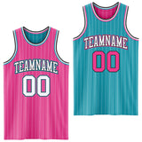 Custom Pink White Pinstripe Black-Teal Reversible Double Side Sublimation Basketball Set Jersey