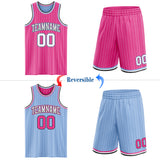 Custom Pink White Pinstripe Black-Light Blue Reversible Double Side Sublimation Basketball Set Jersey