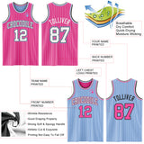 Custom Pink White Pinstripe Black-Light Blue Reversible Double Side Sublimation Basketball Set Jersey