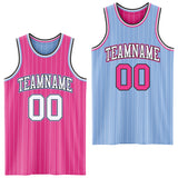 Custom Pink White Pinstripe Black-Light Blue Reversible Double Side Sublimation Basketball Set Jersey