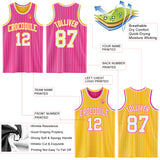 Custom Pink White Pinstripe-Gold Reversible Double Side Sublimation Basketball Set Jersey