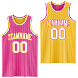 Custom Pink White Pinstripe-Gold Reversible Double Side Sublimation Basketball Set Jersey