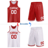 Custom Red White Pinstripe Reversible Double Side Sublimation Basketball Set Jersey