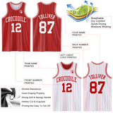 Custom Red White Pinstripe Reversible Double Side Sublimation Basketball Set Jersey