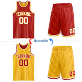Custom Red Gold Pinstripe-White Reversible Double Side Sublimation Basketball Set Jersey