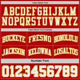 Custom Red Gold Pinstripe-White Reversible Double Side Sublimation Basketball Set Jersey