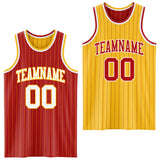 Custom Red Gold Pinstripe-White Reversible Double Side Sublimation Basketball Set Jersey