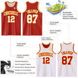 Custom Red Gold Pinstripe-White Reversible Double Side Sublimation Basketball Set Jersey