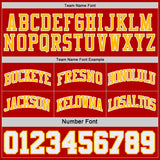 Custom Red Gold Pinstripe-White Reversible Double Side Sublimation Basketball Set Jersey