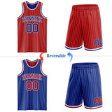 Custom Red White Pinstripe-Royal Reversible Double Side Sublimation Basketball Set Jersey