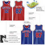 Custom Red White Pinstripe-Royal Reversible Double Side Sublimation Basketball Set Jersey