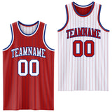 Custom Red Royal Pinstripe-White Reversible Double Side Sublimation Basketball Set Jersey