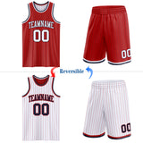 Custom Red Navy Pinstripe-White Reversible Double Side Sublimation Basketball Set Jersey