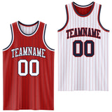 Custom Red Navy Pinstripe-White Reversible Double Side Sublimation Basketball Set Jersey