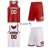 Custom Red Black Pinstripe-White Reversible Double Side Sublimation Basketball Set Jersey