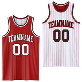 Custom Red Black Pinstripe-White Reversible Double Side Sublimation Basketball Set Jersey