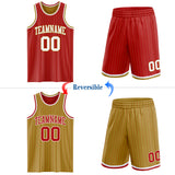 Custom Red Old Gold Pinstripe-White Reversible Double Side Sublimation Basketball Set Jersey