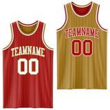 Custom Red Old Gold Pinstripe-White Reversible Double Side Sublimation Basketball Set Jersey