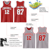 Custom Red Gray Pinstripe-White Reversible Double Side Sublimation Basketball Set Jersey