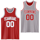 Custom Red Gray Pinstripe-White Reversible Double Side Sublimation Basketball Set Jersey