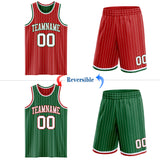 Custom Red White Pinstripe-Kelly Green Reversible Double Side Sublimation Basketball Set Jersey