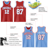 Custom Red White Pinstripe-Light Blue Reversible Double Side Sublimation Basketball Set Jersey