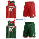 Custom Red White Pinstripe-Green Reversible Double Side Sublimation Basketball Set Jersey