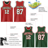 Custom Red White Pinstripe-Green Reversible Double Side Sublimation Basketball Set Jersey