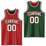 Custom Red White Pinstripe-Green Reversible Double Side Sublimation Basketball Set Jersey