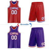 Custom Red White Pinstripe-Purple Reversible Double Side Sublimation Basketball Set Jersey
