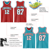 Custom Red White Pinstripe-Teal Reversible Double Side Sublimation Basketball Set Jersey