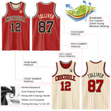 Custom Red Cream Pinstripe-Black Reversible Double Side Sublimation Basketball Set Jersey