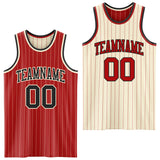 Custom Red Cream Pinstripe-Black Reversible Double Side Sublimation Basketball Set Jersey