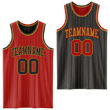 Custom Red Old Gold Pinstripe-Black Reversible Double Side Sublimation Basketball Set Jersey