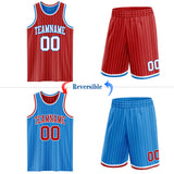 Custom Red White Pinstripe-Powder Blue Reversible Double Side Sublimation Basketball Set Jersey