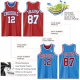 Custom Red White Pinstripe-Powder Blue Reversible Double Side Sublimation Basketball Set Jersey