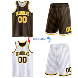 Custom Brown Gold Pinstripe-White Reversible Double Side Sublimation Basketball Set Jersey