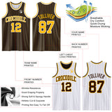 Custom Brown Gold Pinstripe-White Reversible Double Side Sublimation Basketball Set Jersey