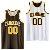 Custom Brown Gold Pinstripe-White Reversible Double Side Sublimation Basketball Set Jersey