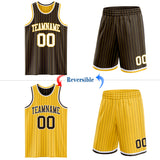 Custom Brown Gold Pinstripe-White Reversible Double Side Sublimation Basketball Set Jersey